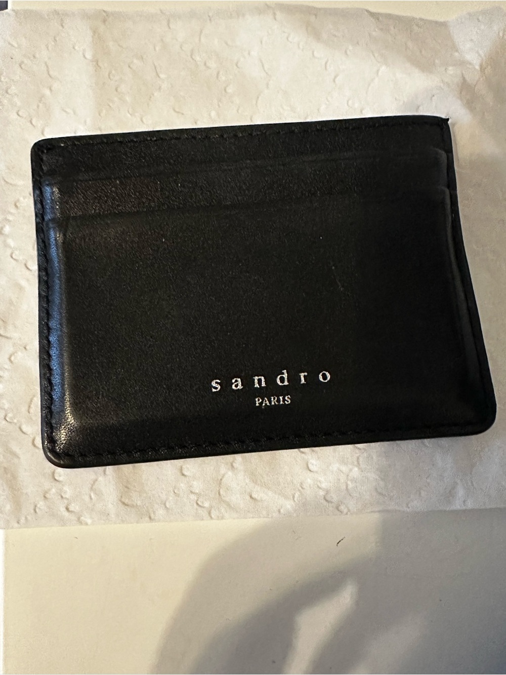 Sandro Black Leather Card Sleeve with Silver Logo